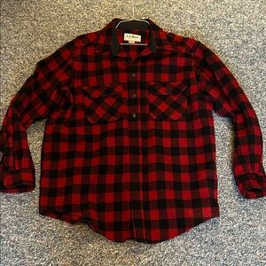 L.L. Bean Men's Classic Red and Black Checkered wool shacket